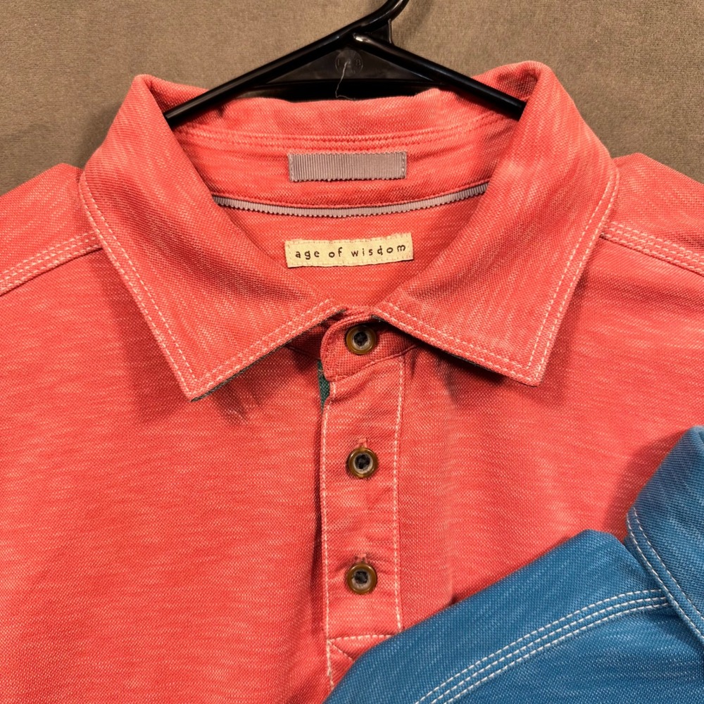 Age of Wisdom‎ Polo Shirt Mens XL Coral Pink Slub Modal Blend Excellent - Picture 3 of 13